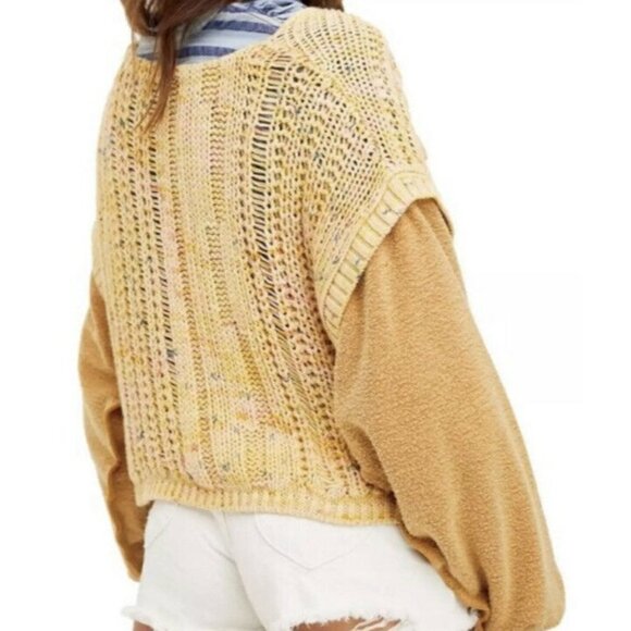 $168 NWT FREE PEOPLE Size S HONEY CABLE-KNIT MEDIA PULLOVER SWEATER HONEYCOMB - Picture 7 of 8